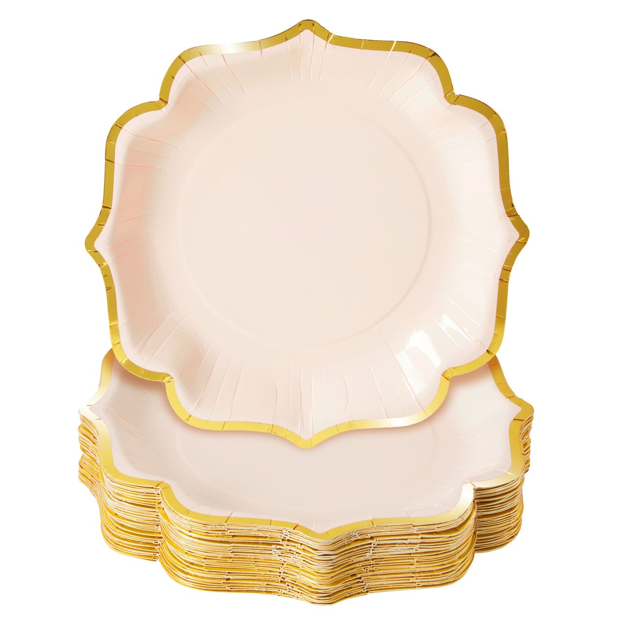 48-Pack Pink Scalloped Paper Party Plates with Gold Foil Edges (9 in)
